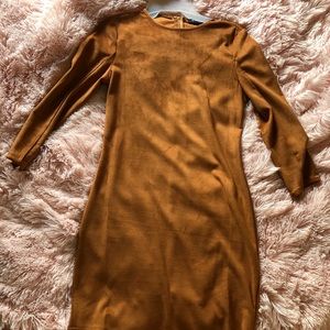 Mustard/brown quarter sleeve short dress